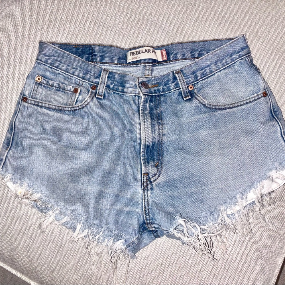 Levi's Blue Jean Shorts Distressed Frayed Hem